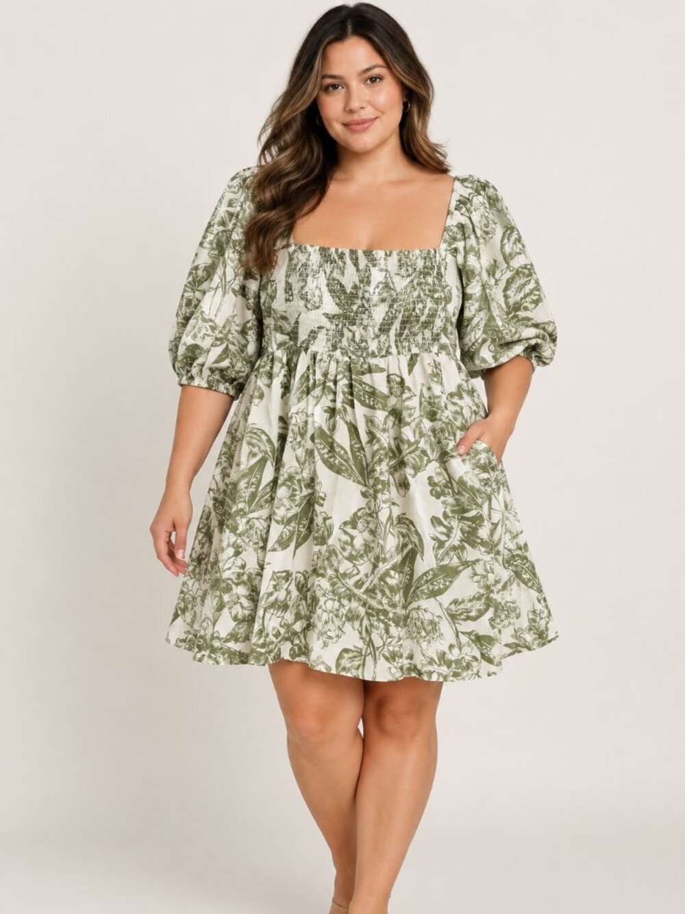 Abercrombie Emerson Poplin Puff Sleeve Mini Dress XXL Green Floral